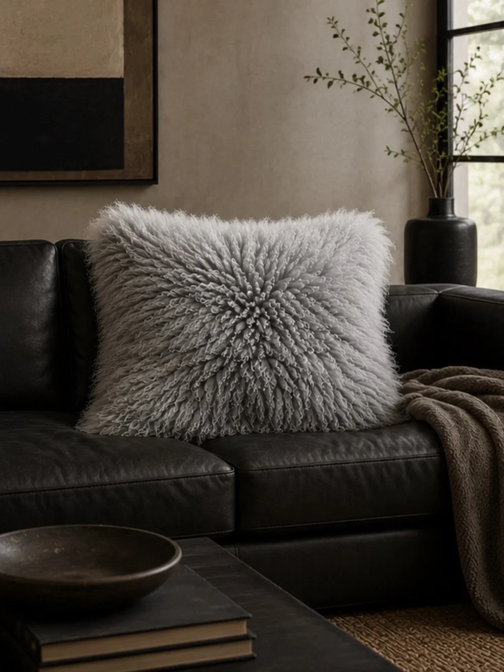 Icelandic Sheepskin Long-Pile 28” Accent Pillow – Soft Gray